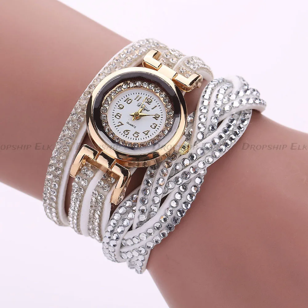 แฟชั่นควอตซ์สีทองลำลอง vrouwen strass horloge gevlochten ปลอกแขนของขวัญ horloge ของขวัญของขวัญ