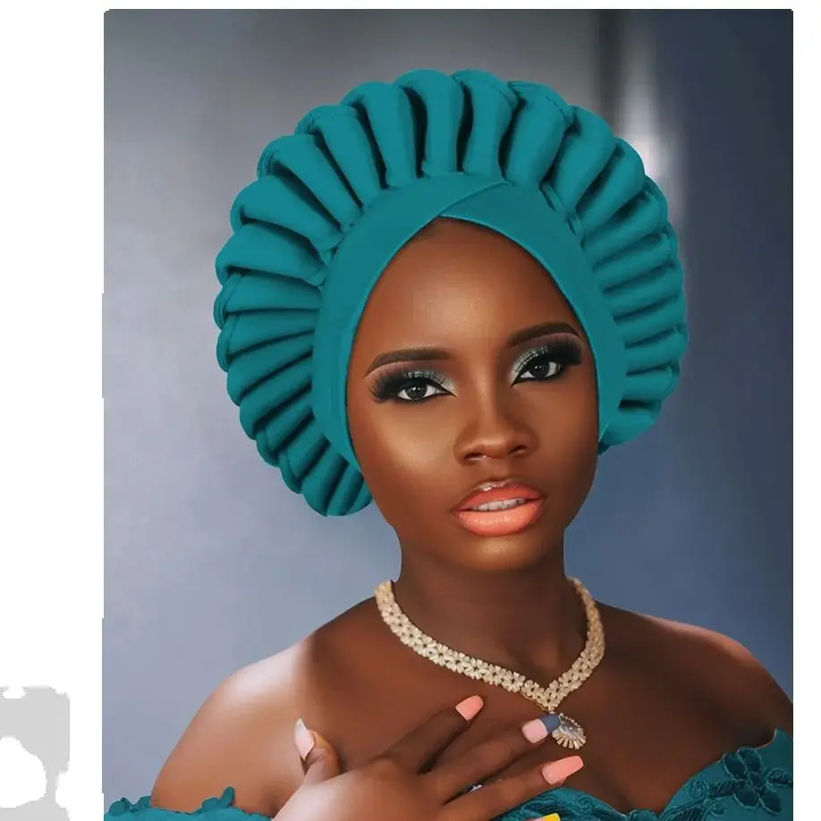 

African Turban Caps for Women Headtie Ready To Wear Auto Gele Female Head Wraps Muslim Hijab Nigerian Wedding Geles Bonnet Hat