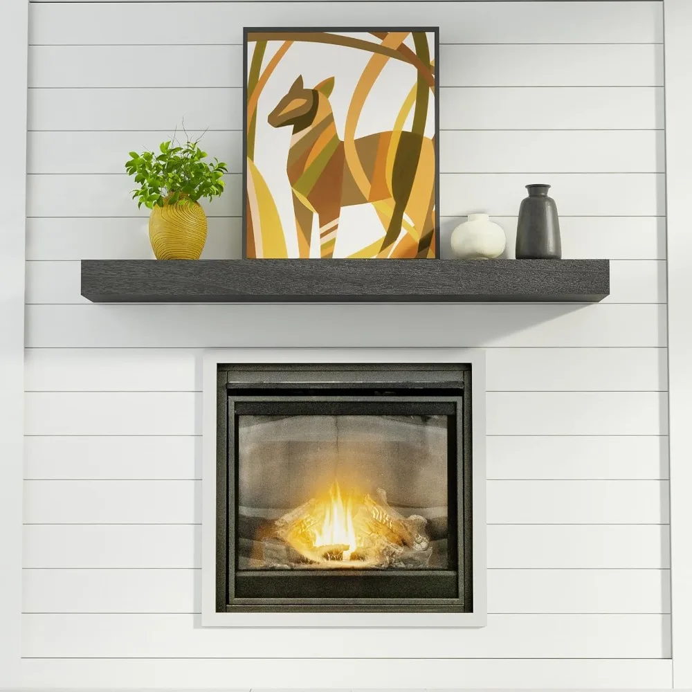 

Solid Wood Fireplace Mantel Shelf | Modern Farmhouse Floating Shelf with Hidden Brackets for Living Room TV, Water-Resistant