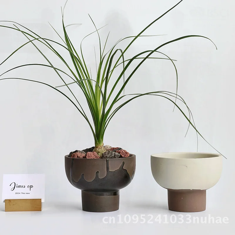 

Tall Ceramic Flower Pot White Breathable Succulent Orchid Plant Pot Small Black Clay Pottery for Desktop Vintage Style