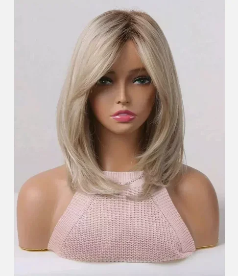 Nova moda glamour perucas loiras retas femininas 14 polegadas