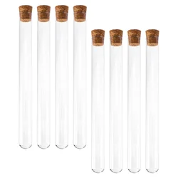 8 Pcs Glass Test Tube Sample Storage Tubes Liquid Containers with Stoppers Science Wooden Bamboo Teaching Tool Clear