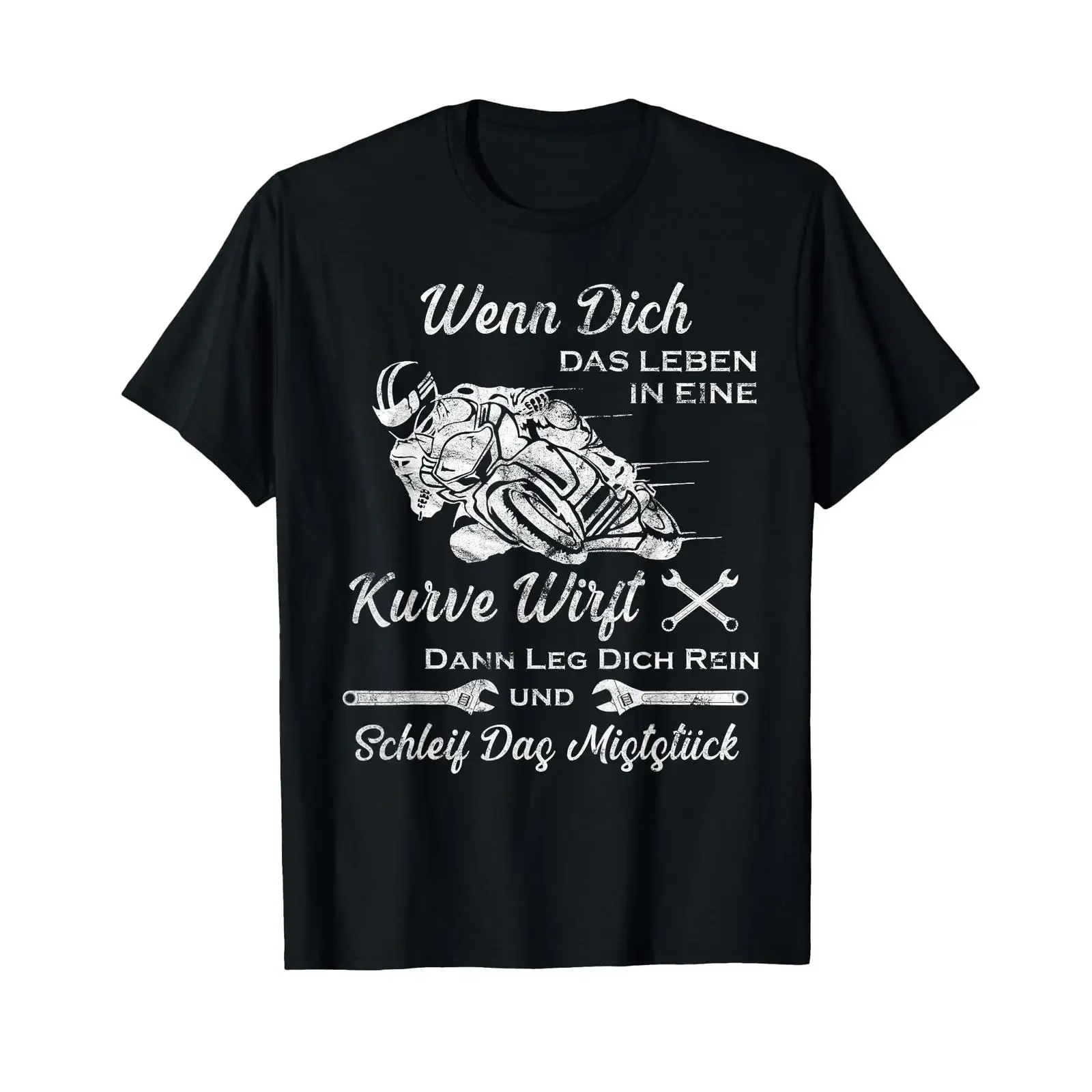 Motorrad Biker Geschenk Spruch Chopper Breakout Wenn Dich Das Leben In Eine Kurve Wirft Erwachsene Schwarz S T Shirt vintage