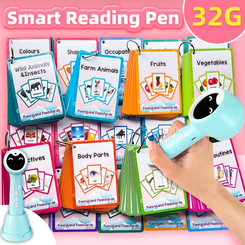 32G Smart Point Reading Pen Child Learning and Educational Toys Read English Book Flashcards Montessori Materials Kids Gift