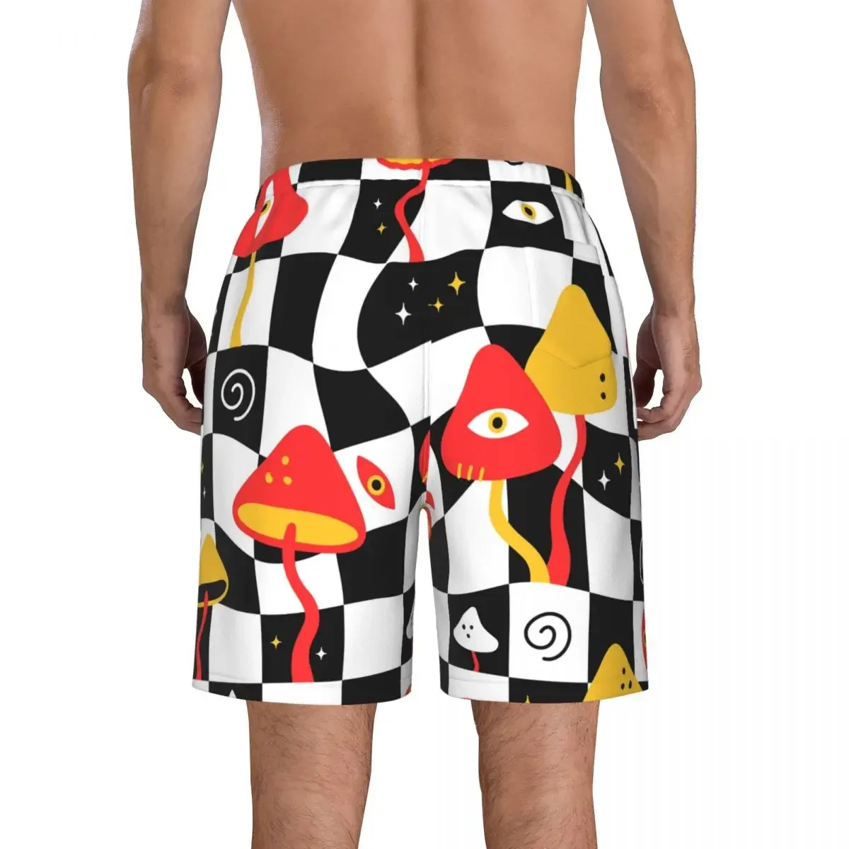 Summer Men's Swimwear Shorts Trippy Mushrooms With Eyes On Melt Geometry Beachwear Swim Trunks Men Swimsuit