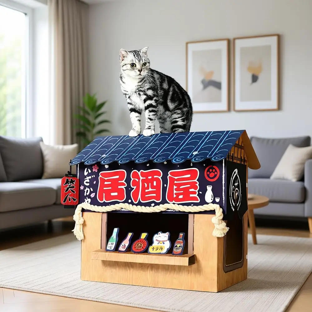 

Cat Beds, Indoor Cats, Cardboard Cat House with Scratchers, Large Sturdy Cat Furniture Condo Cave Tent, Easy to Assemble Pet Toy