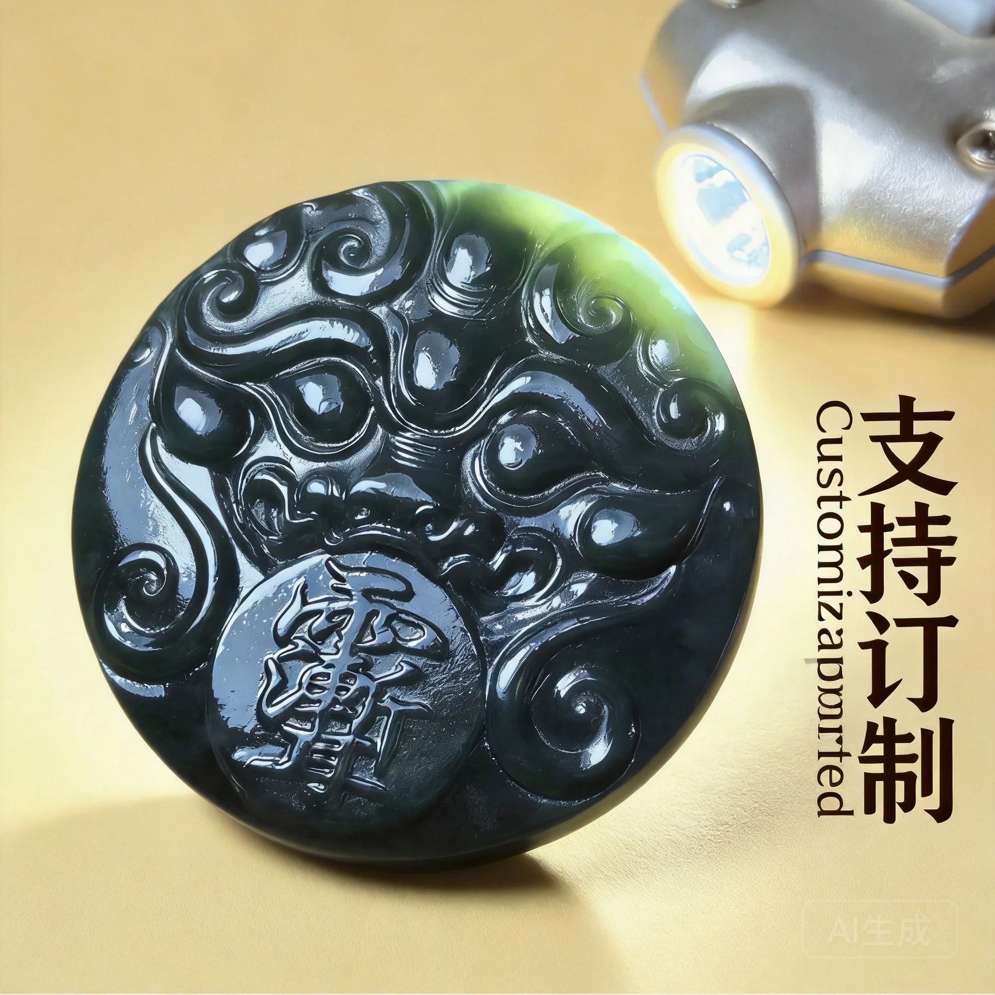 Chinese Style 37mm Natural Hetian Jade Taoist Golden Biting Beast Pendant Lucky Wealth Attracting Amulet Unisex Good Luck Blessi