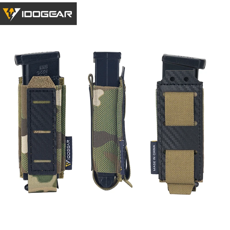 IDOGEAR MOLLE Tactical 9mm Single Mag Pouch Hunting Military Mag Carrier Carbon Fiber Wargame Airsoft Accessories