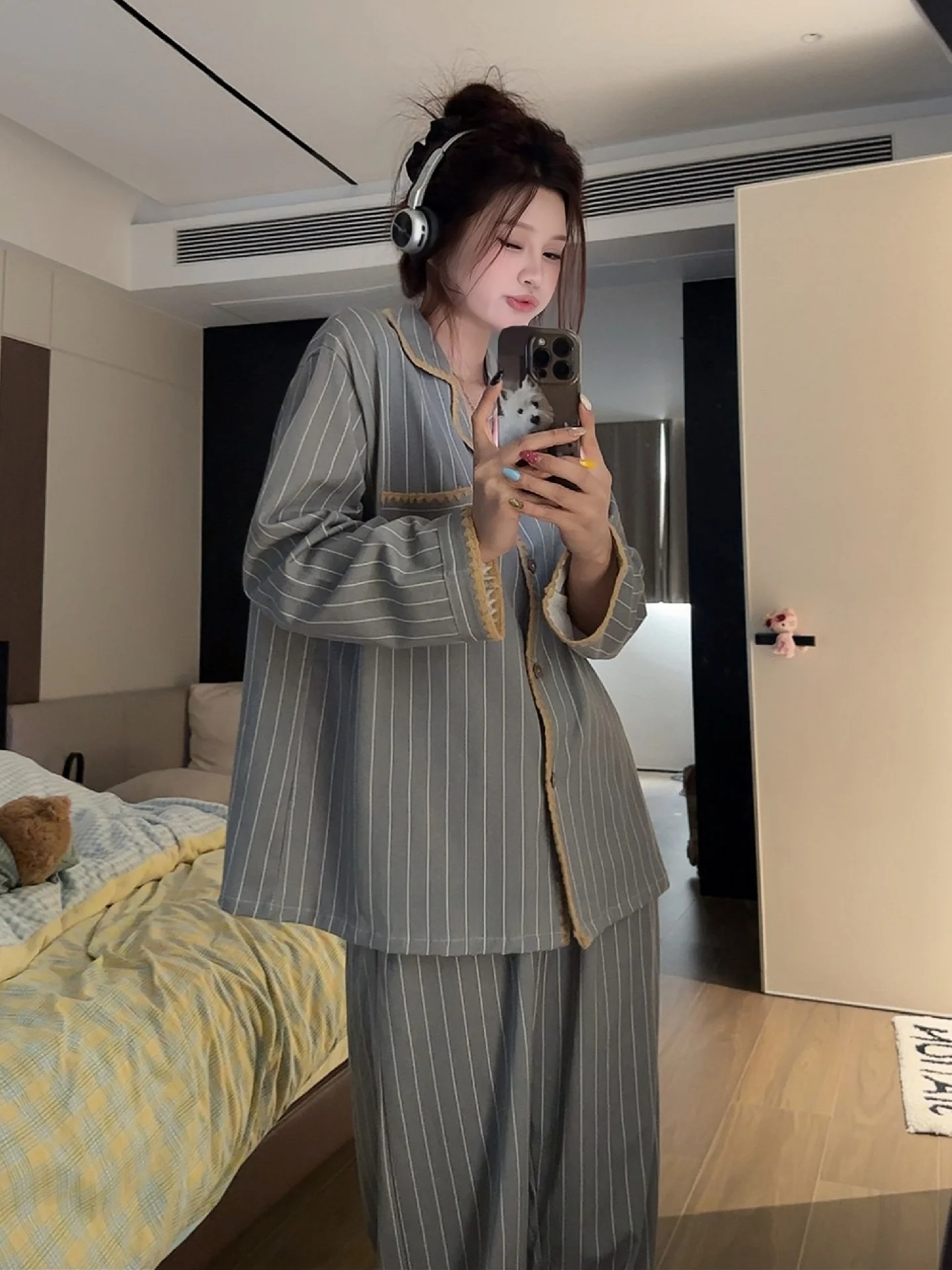 

2026 New Pure Cotton Striped Spwear Women's Long Sve Home Clothes Set Color Blo Spring Outwear Soft Comfortable
