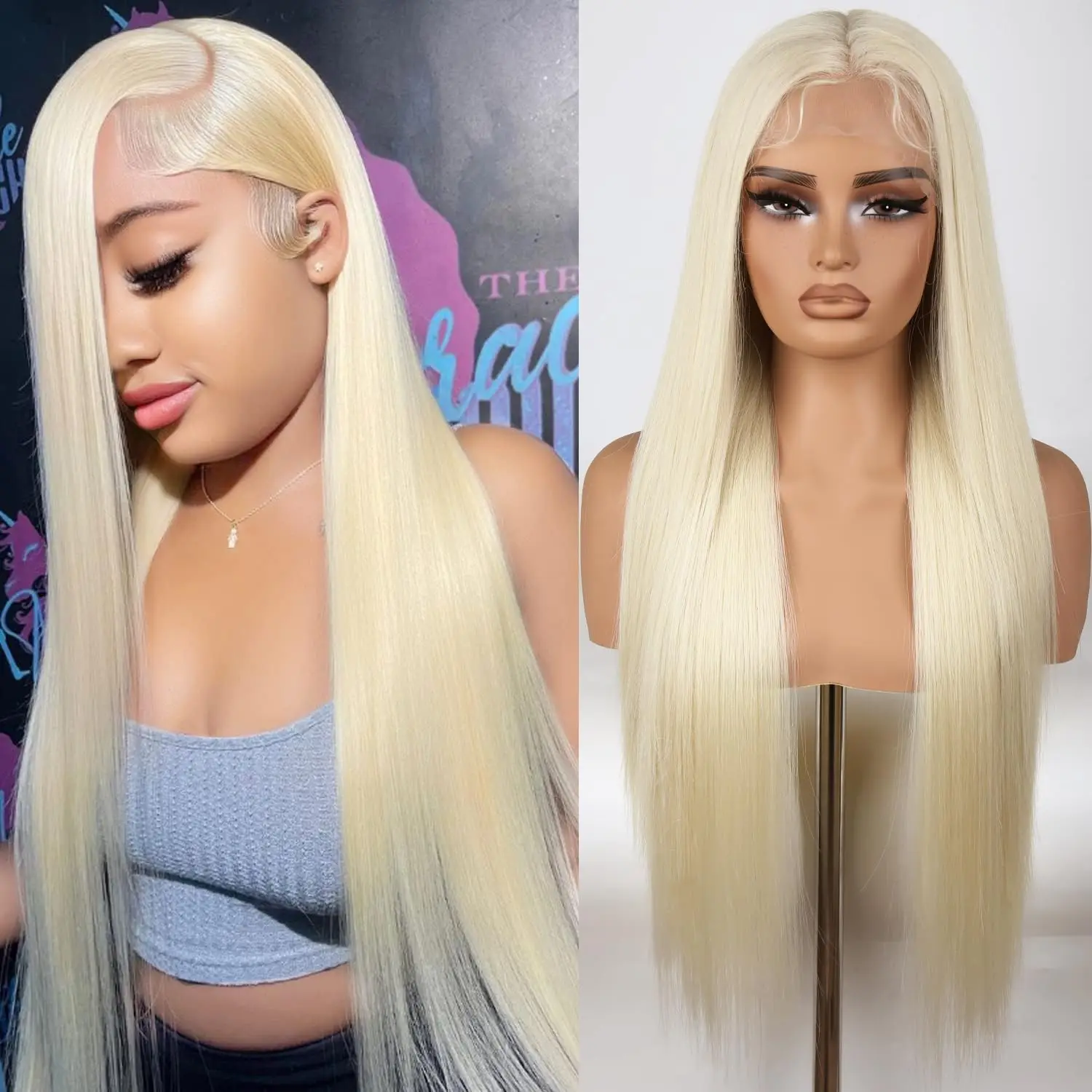 613 Lace Front Wig Human Hair 40 42 Inch 13x4 Ready to Go Glueless Wig Brazilian Blonde Lace Front Wigs Human Hair 200% Density Bone Straight Hair HD Lace Frontal Wigs For Woman