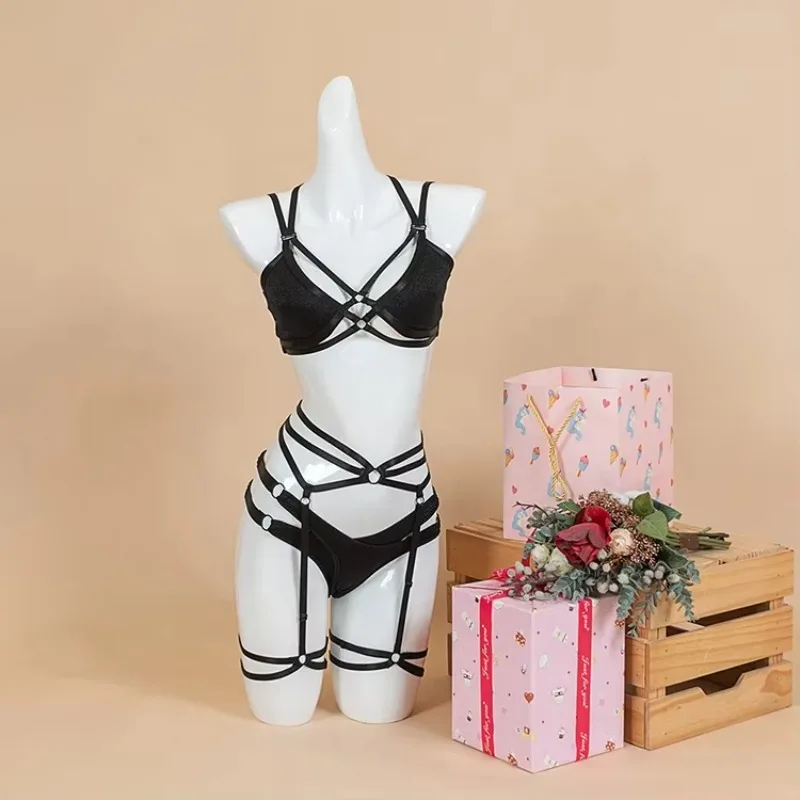 Hot Sale Stargazer Set Black Shiny Material Adjustable-straps Top With Low-waist Short Pole Dance Wear