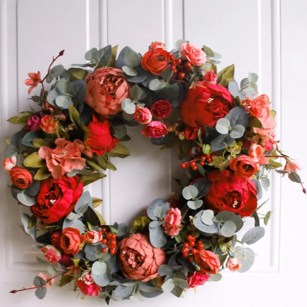 

Рождественский искусственный ротанг, шелковый пион, цветочный венок, украшение для дома