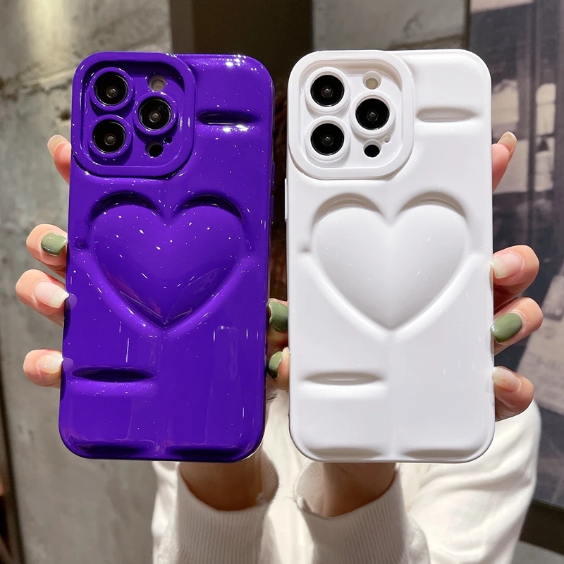 Soft Candy Love Heart Phone Case For IPhone 14 13 12 11 Pro Max Plus Shockproof Silicone Glitter Back Cover