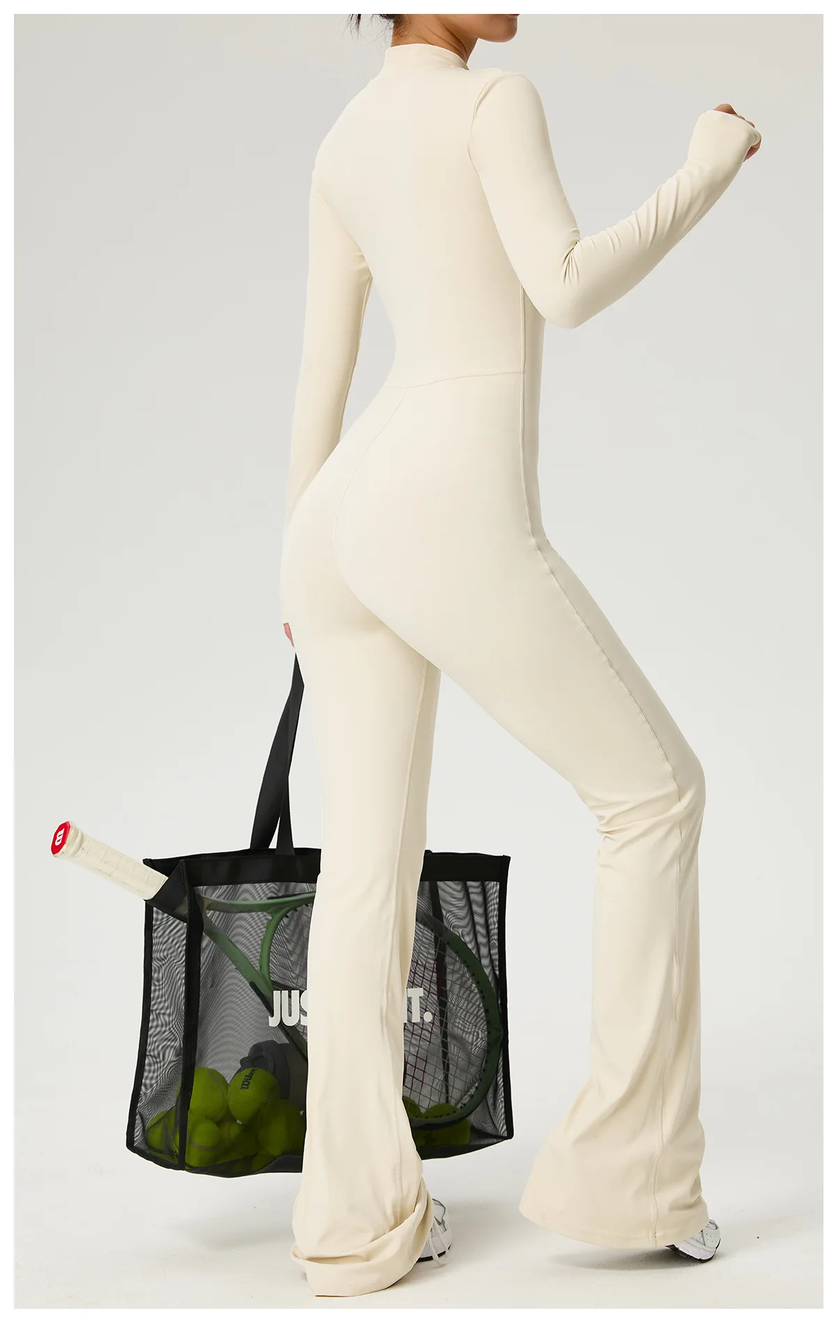 Neuer Reißverschluss-Jumpsuit mit Schlaghose Damenkleidung Sportbekleidung Gym Yoga Sportsets Spandex Nylon Trainingssets Damen Trainingsanzug – Detail 15