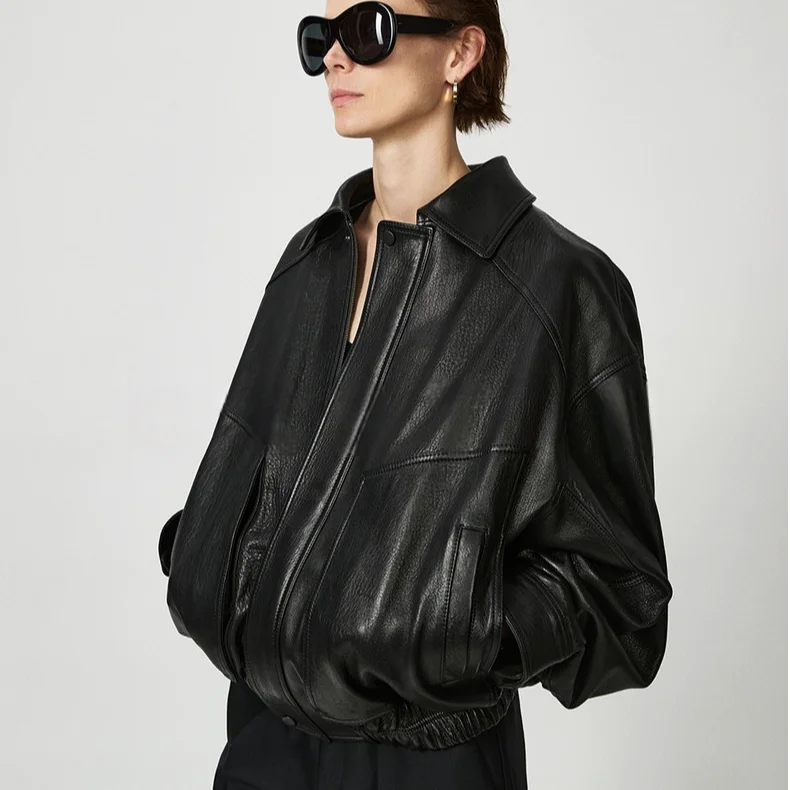 2026 Winter New Coat Women Grade Sheep Washed Bubble Leather Jacket Flying Locomotive Jacket