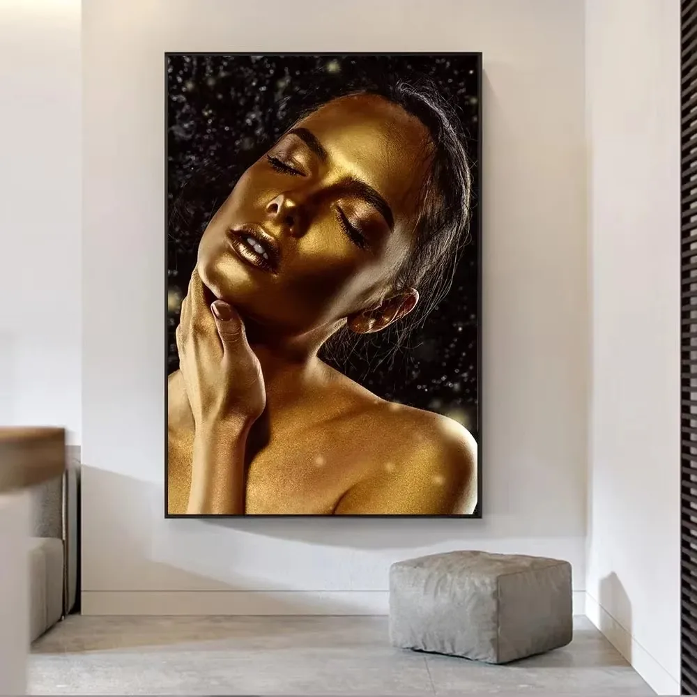 Afrikanische Frauen Leinwandgemälde Schwarz-Gold-Frauen-Poster und Drucke Skandinavisches Wandbild für Wohnzimmer-Dekoration – Detail 4