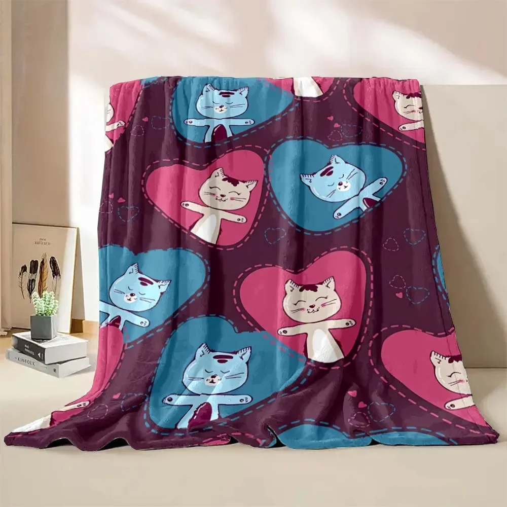 

Cute Cartoon Cat Printed Blanket Bedroom Livingroom Bed Warm Soft Comfortable Air Conditioner Office Travel Thin throw blanket