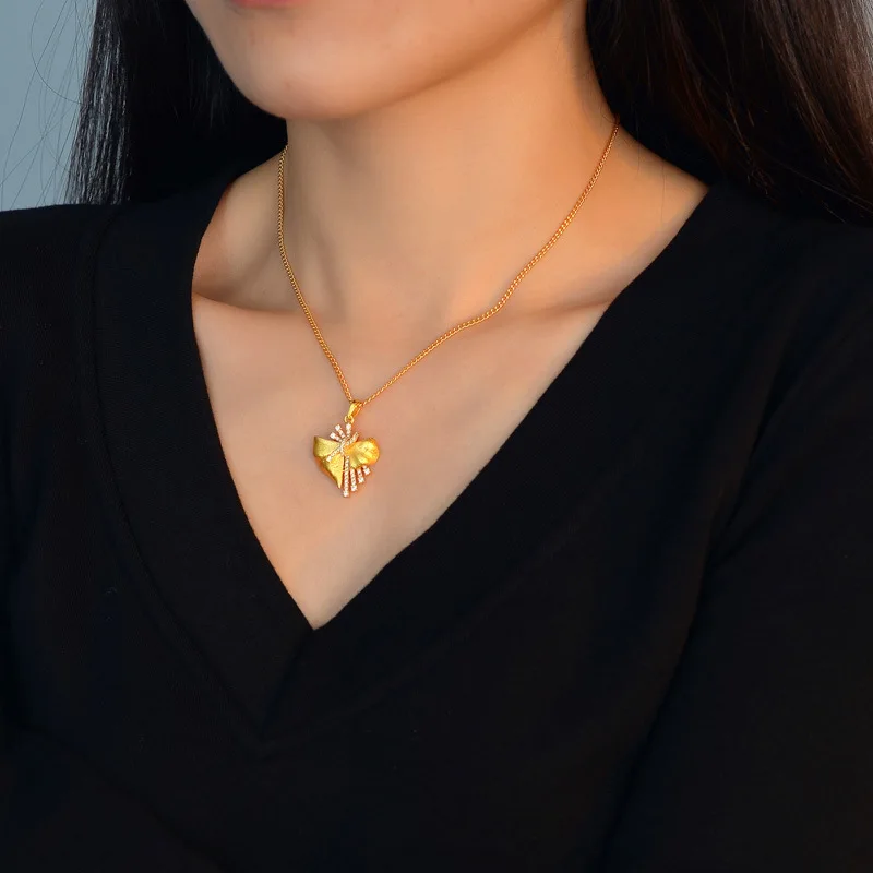 الفاخرة 24K 9999 الذهب الخالص الذهب الحقيقي المرأة نحى القوس قلادة قلادة