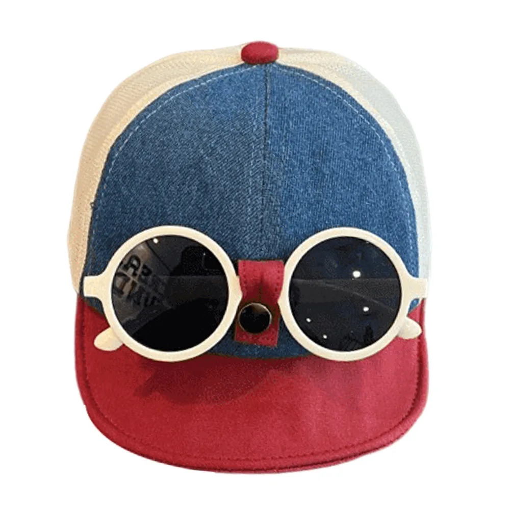 

Детская бейсболка со съемными солнцезащитными очками, складная конструкция, мягкий козырек, защита от солнца, сетчатый материал, кепка с козырьком в форме утиного языка
