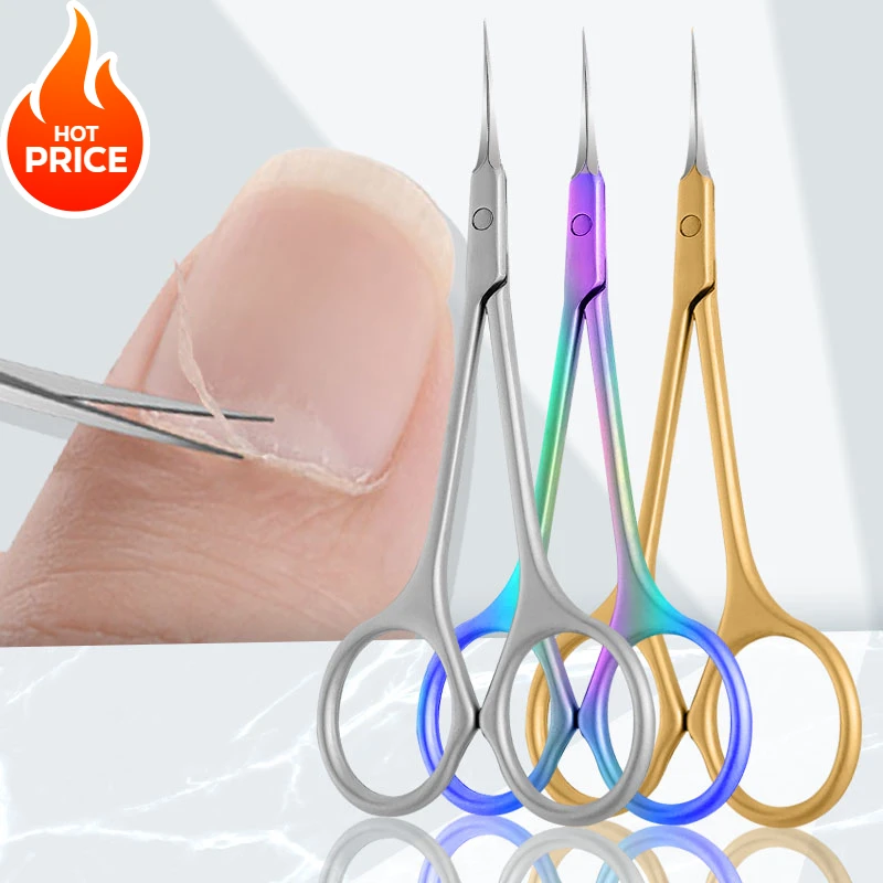 Stainless Steel Cuticle Scissors Dead Skin Remover For Nails Art Clippers Russian Nail Scissors Manicure Curved Tip Scissor