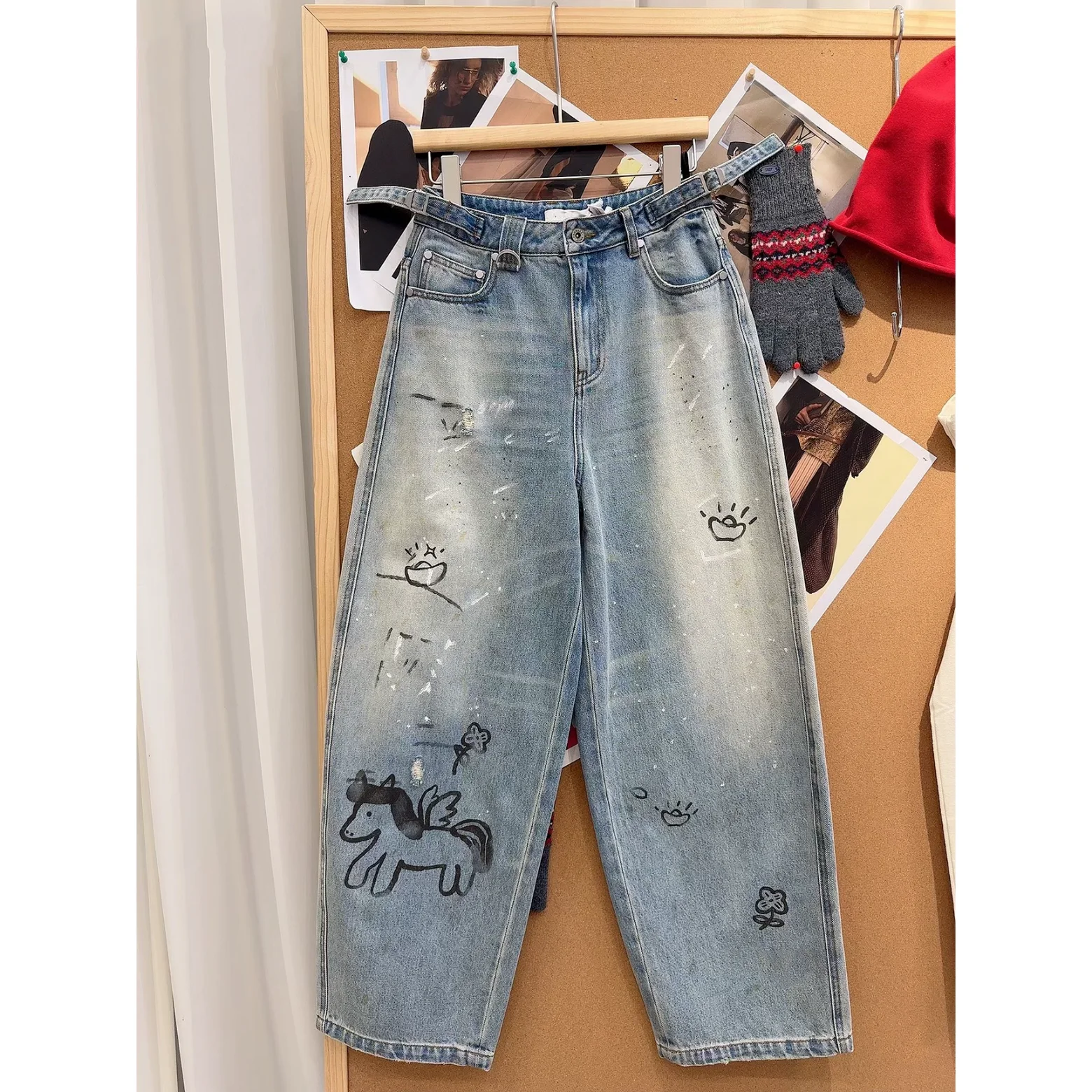 

Heidd Limited Edition Year Trendy Brand Early Spring Cartoon Peg Print Light Blue Denim High Waist Cotton ...