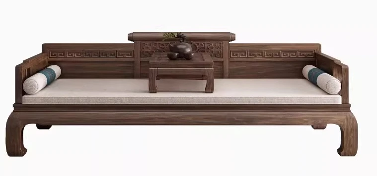 

South American Walnut, Arhat Bed Sofa Couch Combination, Small Apartment Living Room Furniture