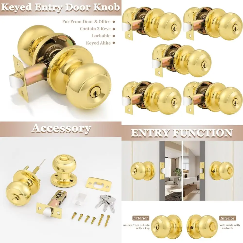 

Полированный латунный комплект замков с одинаковым ключом и круглыми ручками-шариками, набор из 5 штук