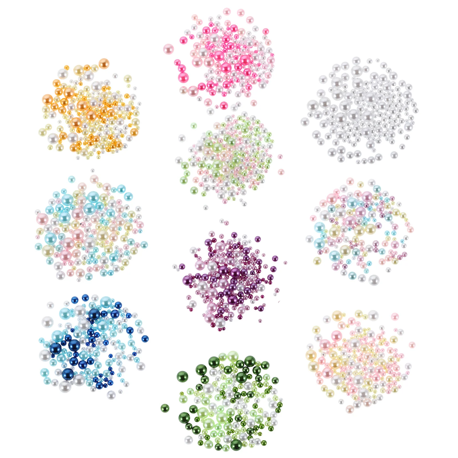 

10 Bags Colorful Loose Beads Abs Plastic Pearls No Hole Flatback For Diy Jewelry Making Crafts Hair Braids Vase Fillers
