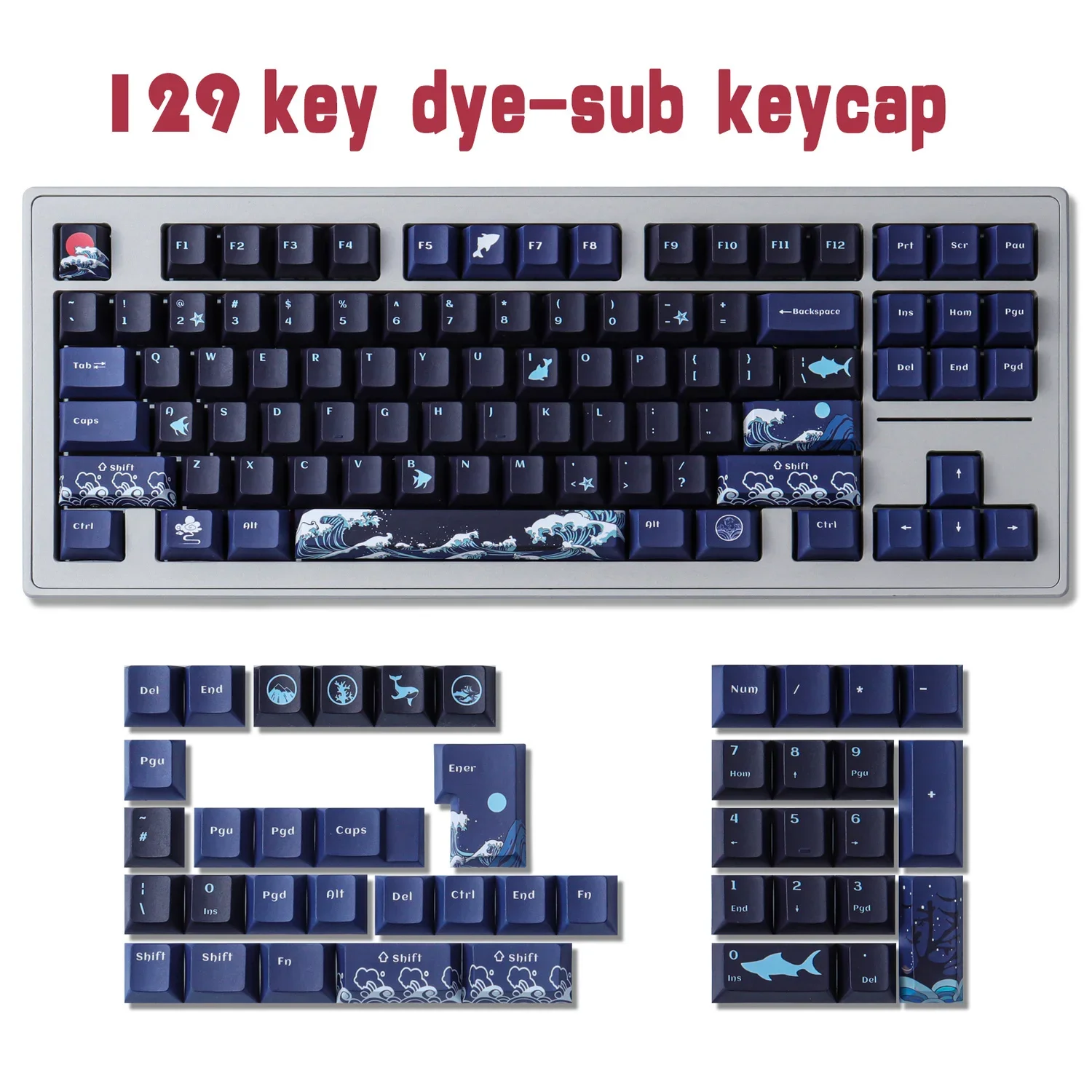 

Black coral sea keycap 129 keys Original factory highly sublimated process New compatible mechanical keyboard