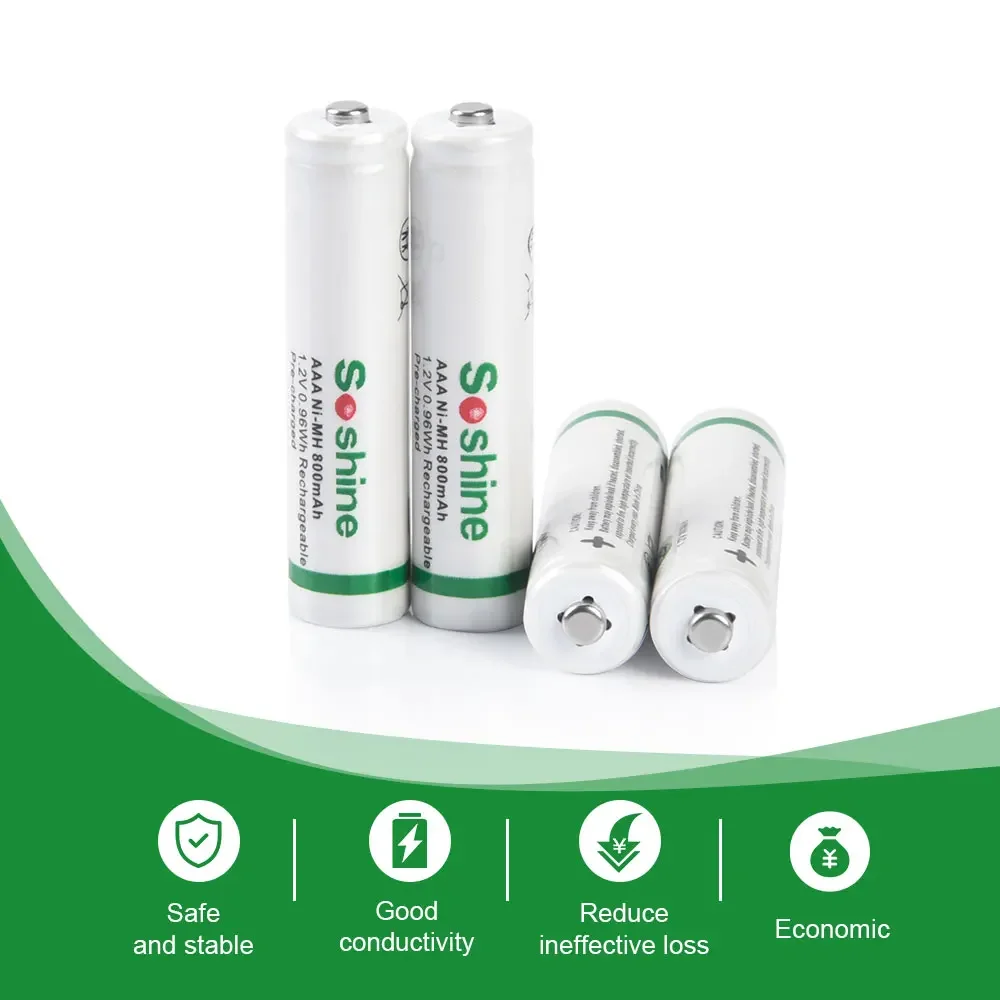 Soshine 800mAh Ni-MH Rechargeable Batteries 1.2V 800mAh Supper Low Self Discharge Batteries AAA/Micro Battery 1000 Recycle Times