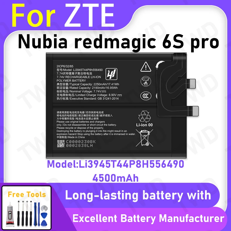 

100% New 4500mAh Li3945T44P8H556490 Battery For ZTE Nubia redmagic 6S pro Battery Replacement Bateria