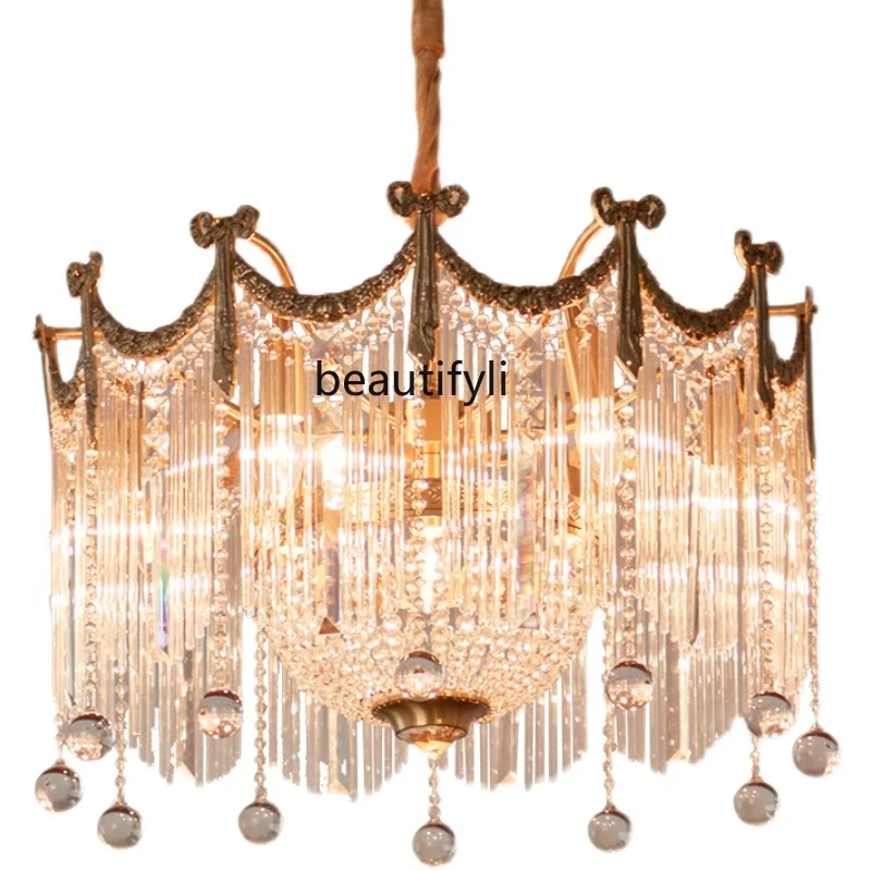 

LBX Copper Crystal Lamp American and European Style Luxury Grand Villa Living Room Dining Room Bedroom Chandelier