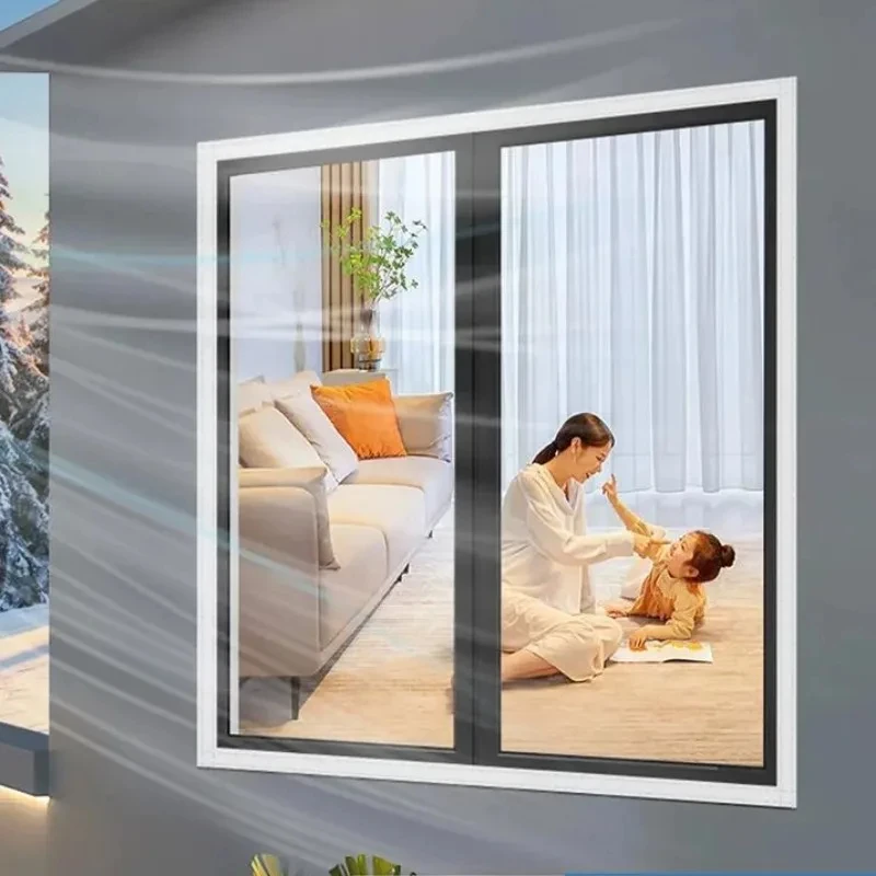 Window Insulation Film Transparent Windproof Waterproof PEVA Self-Adhesive Warm Windows Energy-saving Film Screen Window Curtain