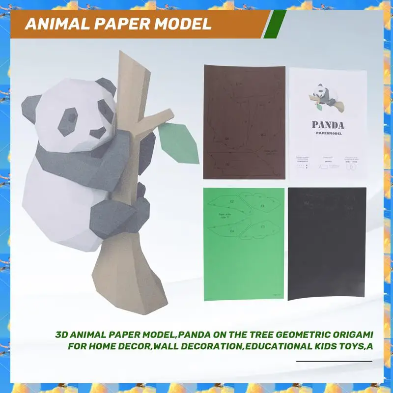 FTS 3D Animal Paper Model,Panda On The Tree Geometric Origami For Home Decor,Wall Decoration,Educational Kids Toys