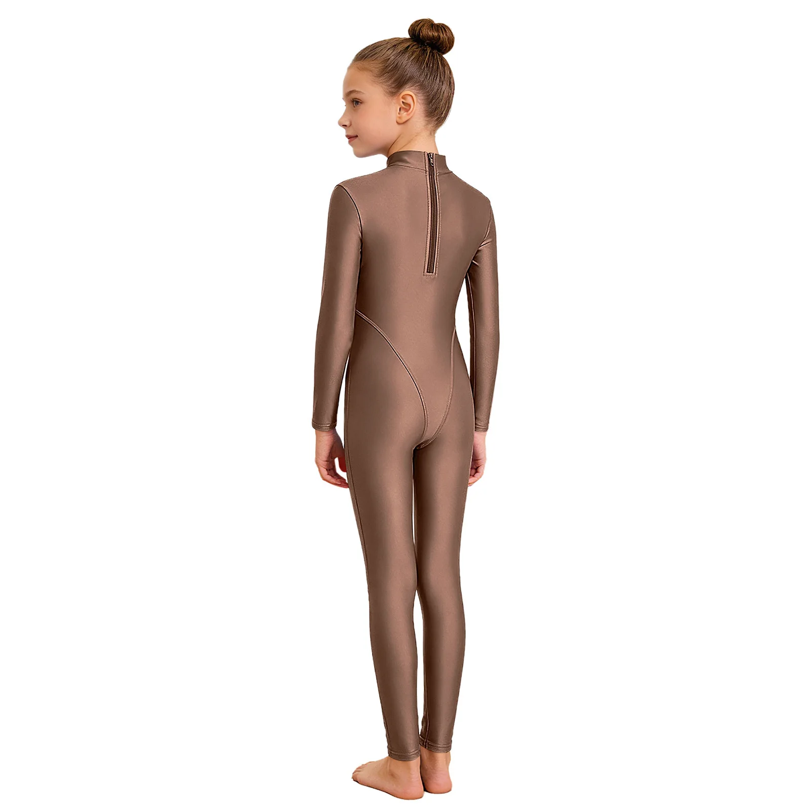 أطفال بنات لامعة الباليه الرقص التدريب أداء زي الجمباز Unitards بذلة طويلة الأكمام عودة زيبر ارتداءها