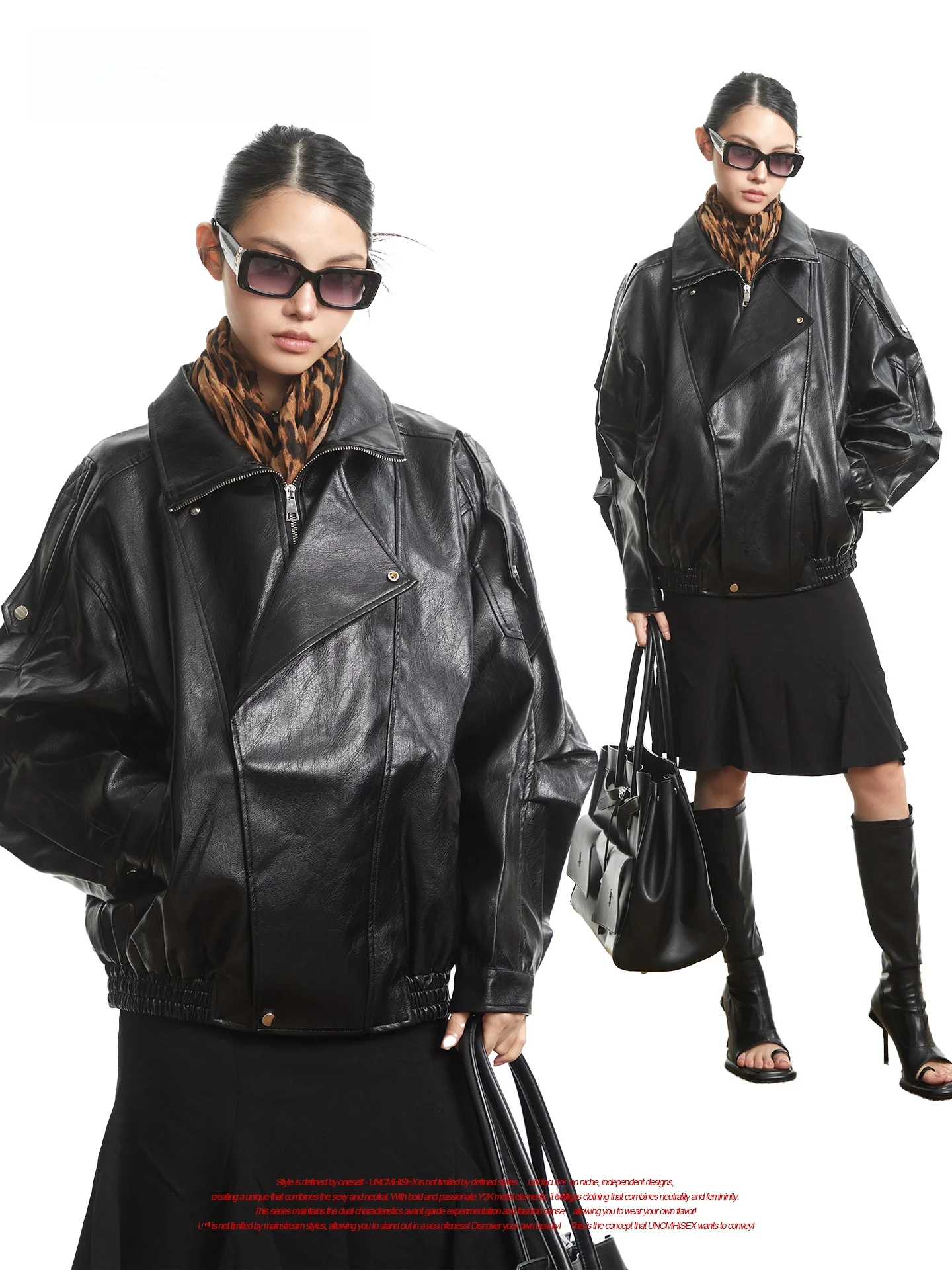 

UNCMHISEX American Retro Biker Leather Jaet Women's Autumn Winter Loose Casual Jaet Top Long Sve Versatile Fem Oute...