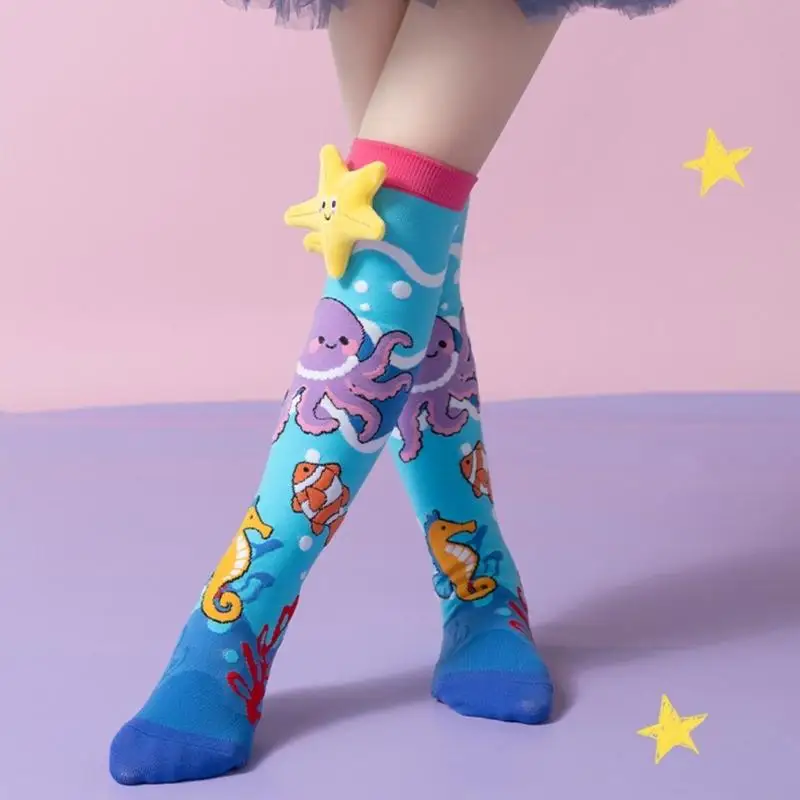 Ribbed Long Socks for Children, Colorful Patterned Decorative Hosiery, 1 Pair for Everyday Outfit Styling A2UB