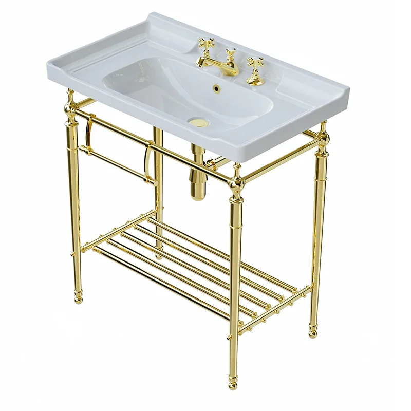 Four legged brass zirconium gold washbasin bracket size bathroom cabinet combination