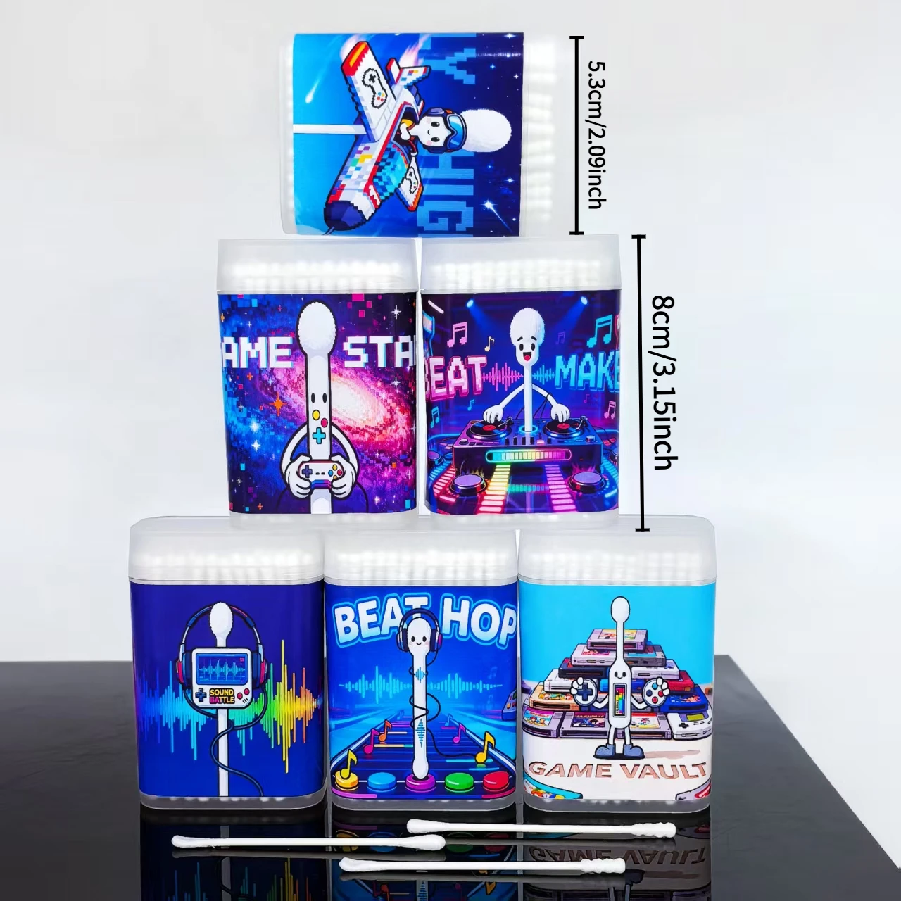 300 قطعة/600 قطعة مسحات قطنية تحت عنوان وحدة التحكم في الألعاب، براعم قطنية برأسين رفيعة، مسحات قطنية منزلية