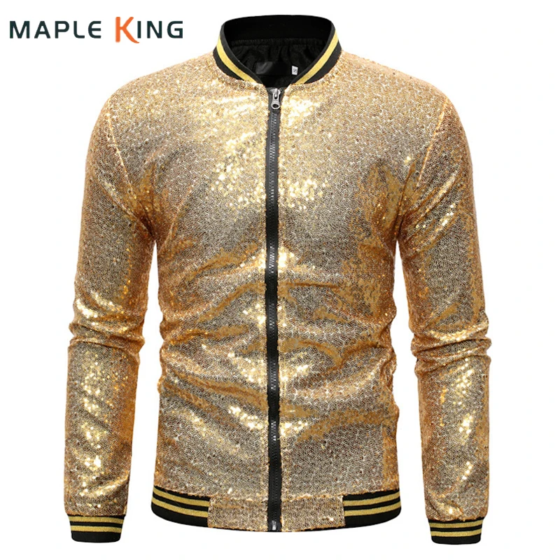 Shiny Sequins Bomber Jackets Men Steampunk Streetwear Gold Glitter Zipper Party Dance Show Mens Hip Hop Performance Costumes