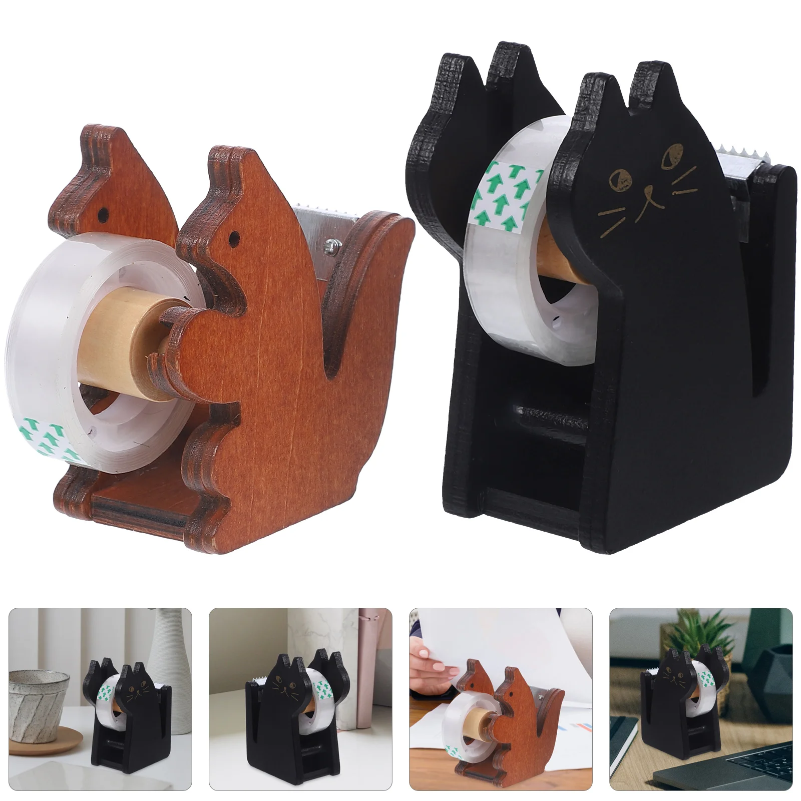 

2pcs Adorable Tape Desk Dispenser Animal Tape Dispenser Vintage Wooden Desk Holder Cute Office Supplies