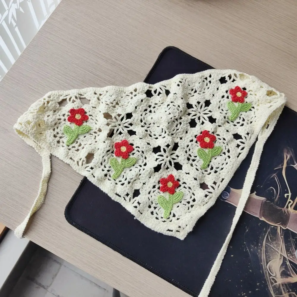 Elegant Sweet Floral Knitted Headband Flower Cherry Bohemian Hair Band Pastoral Hollow Out Crochet Bandana Beach Headwear