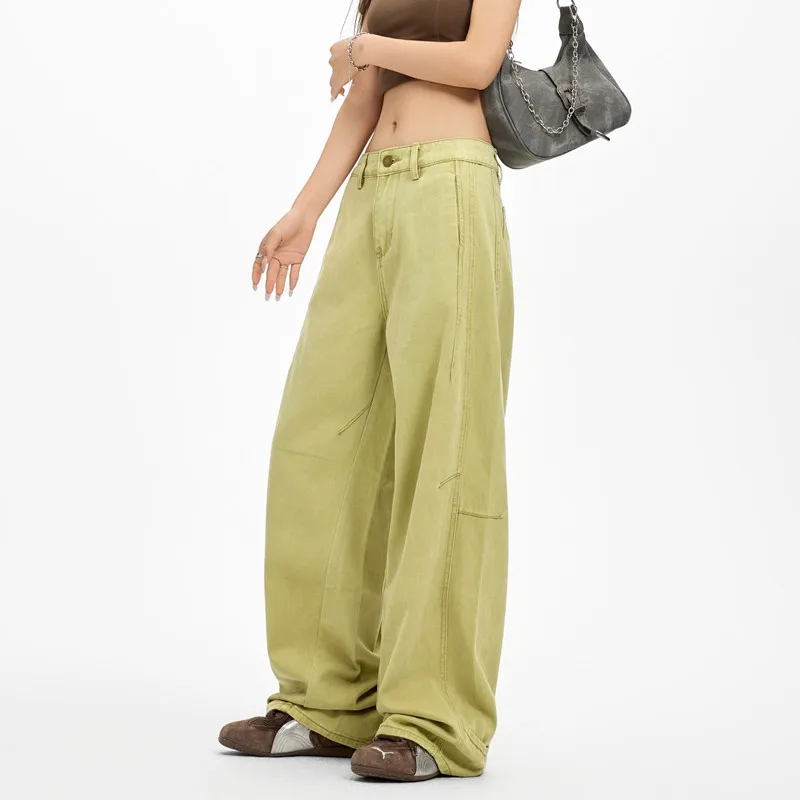 الصيف الأبيض عادية فضفاض خمر لصق مستقيم فضفاض الجينز النساء Y2K 2025 موضة منخفضة الارتفاع غسل الدنيم واسعة الساق جان السراويل #2