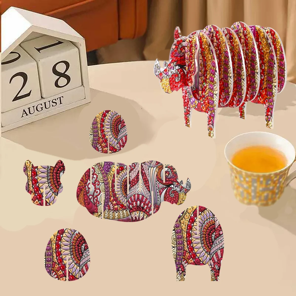 1 Satz Diamant-Kunstuntersetzer für Getränke, Kuhform, 3D-Puzzle-Set mit Werkzeugen, Acryl, Strass, DIY, Handwerk, Bauernhaus-Dekoration, Geschenk