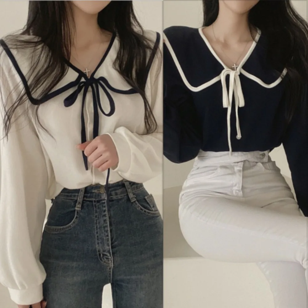 

Рубашка с длинным рукавом и кукольным воротником, женская повседневная офисная женская шифоновая блузка, рубашка