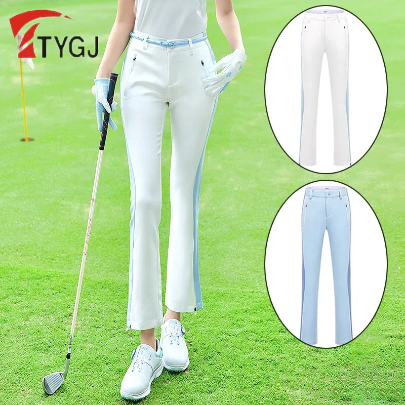 TTYGJ Women Golf Pants Ladies Slim Flared Golf Trousers Women Elastic Waist Sport Trousers Split High Waist Casual Sweatpants