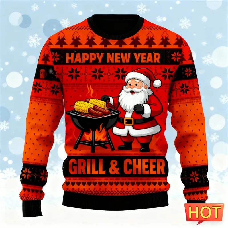 2026 جديد مضحك سانتا كلوز الجرافيك بلوزات موضة عطلة ارتداء ثلاثية الأبعاد مطبوعة القبيح عيد الميلاد سترة فضفاضة تنفس البلوفرات