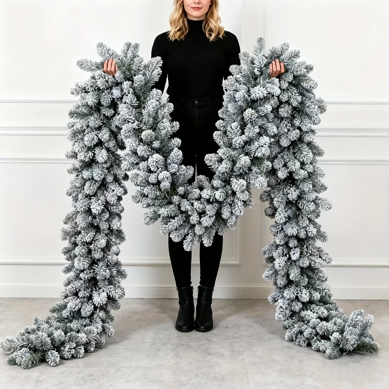 1pc ghirlanda di pino innevato di lusso decorazioni natalizie per interni ed esterni vacanze appese ornamento pianta artificiale invernale realistica