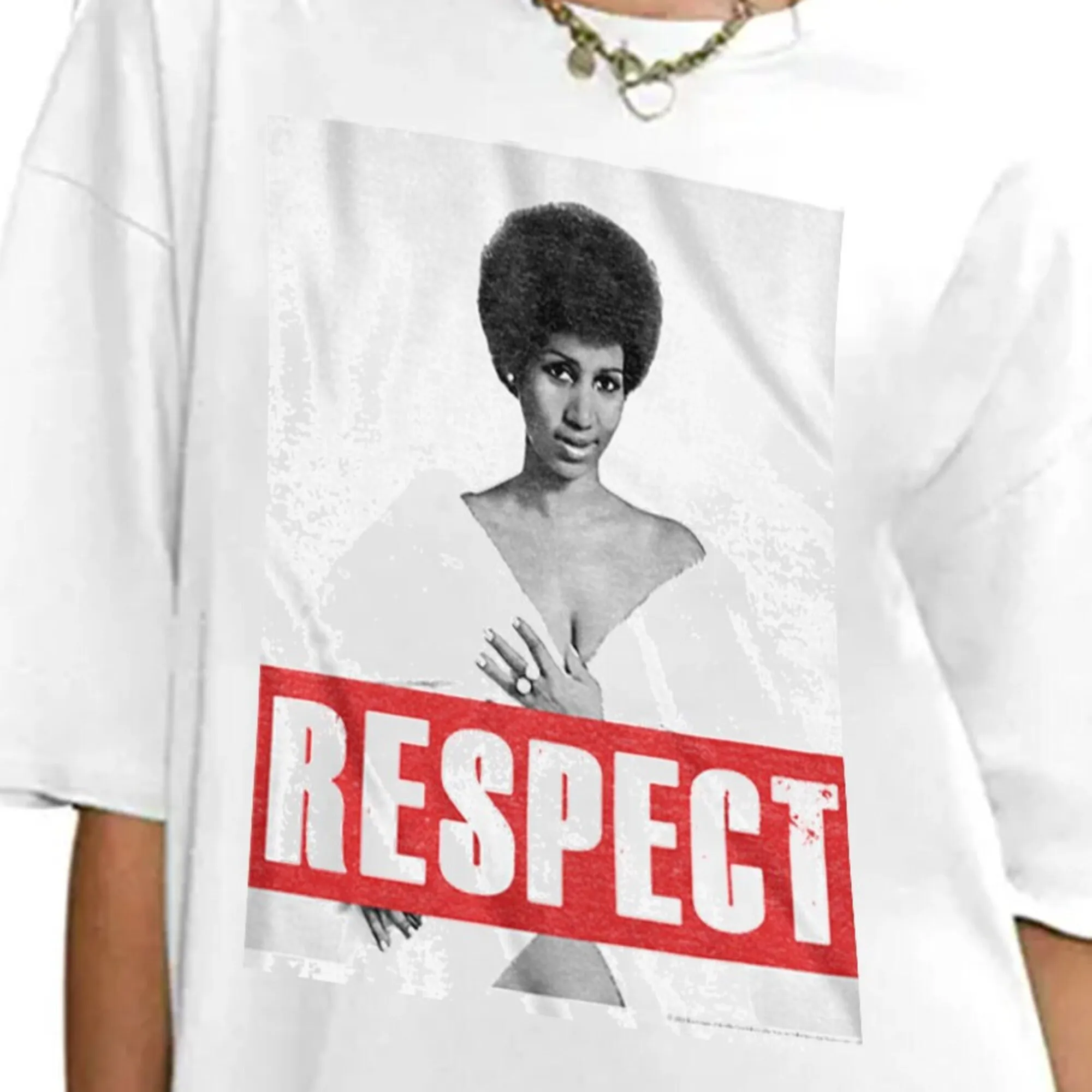 Aretha Franklin Ladies T Shirt Respect Black White Photo Pop Music Queen Loose Fit Tops Boyfriends Women'S Power