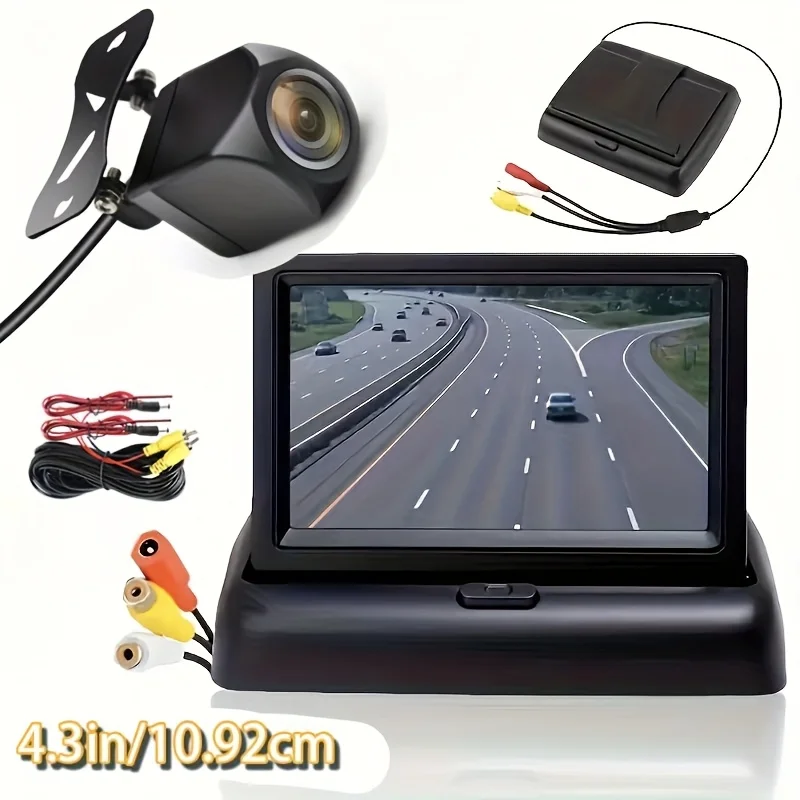 

Rear View Backup Camera with Folding Monitor, Backup Video Parking System, Easy Installation, Wide-Angle Lens